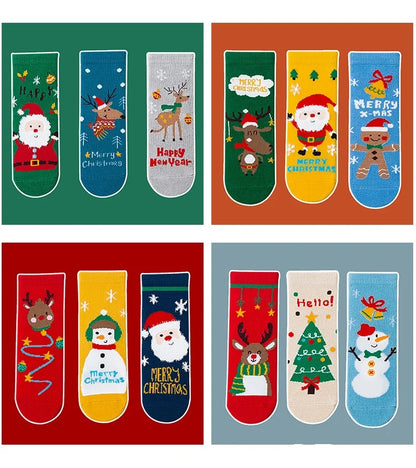 3Pairs/pack Kids Socks for Girls Boys Print Cotton Baby Socks for New Year Children's Christmas Socks For Girls Boys 1-12Years