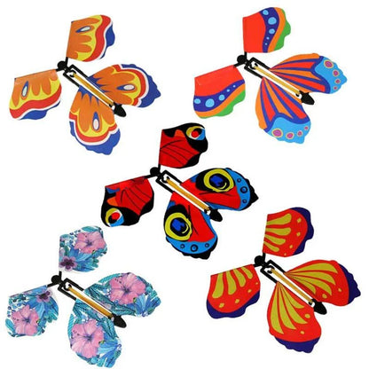 Magic Flying Butterflies Wind Up Toy In The Sky Bookmark Greeting Cards Rubber Band Powered Kids Magic Props Surpris Gift