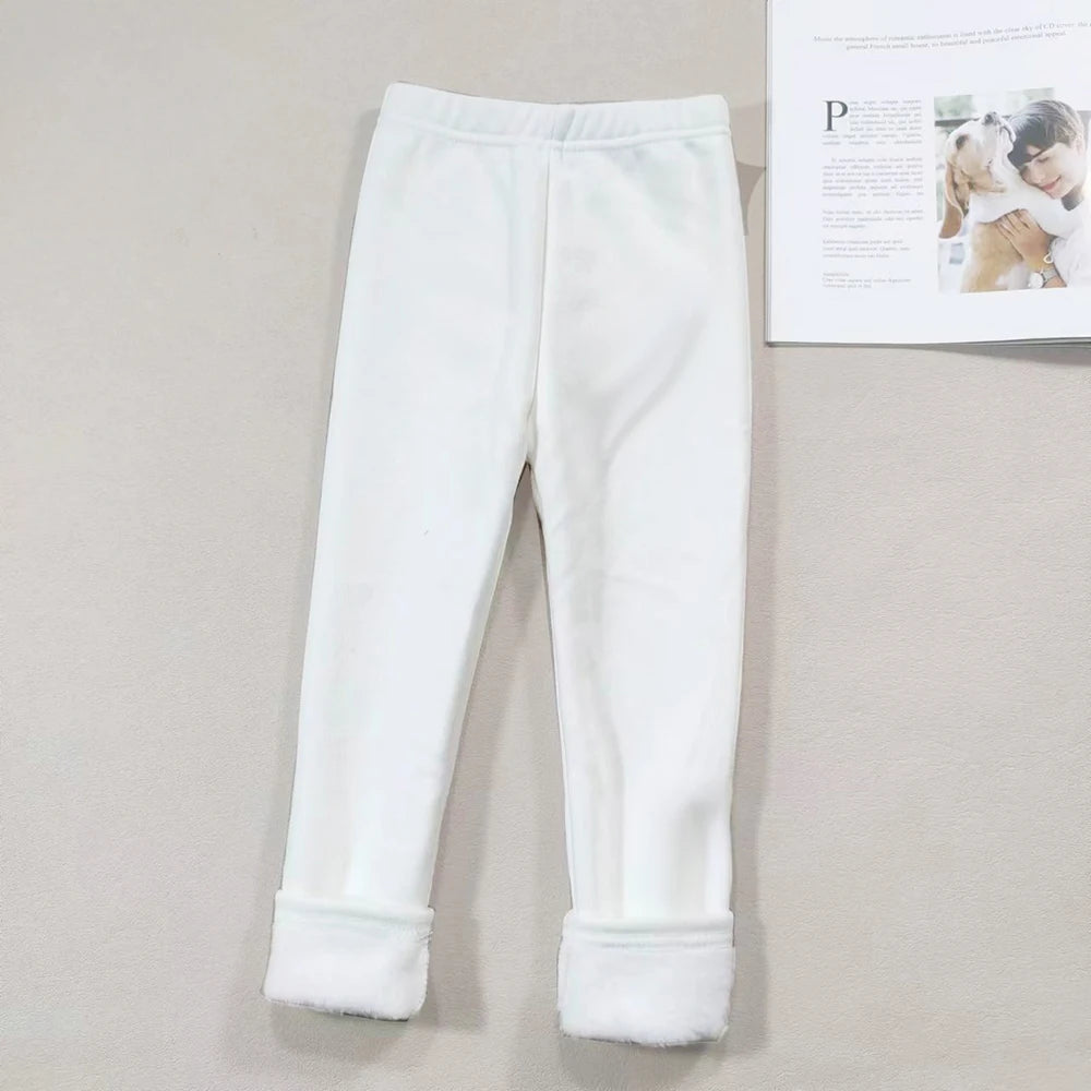 2023 Girls' Pants, Children's Winter Thickened Warm Trousers, Warm Elastic Pink Navy Blue Leggings, Boys' Feet Pants