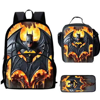 Cartoon Super Hero B-BatmanS School Backpack,Lunch Bags,Pencil Bags for 4-8 Years Old,Cartoon School Bags for Boy Girl Best Gift