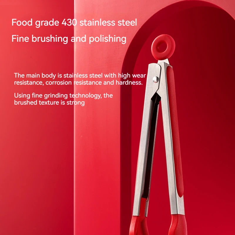 Food Grade Silicone Stainless Steel Anti-Scalding Food Tongs High Temperature Resistant Barbecue Tongs