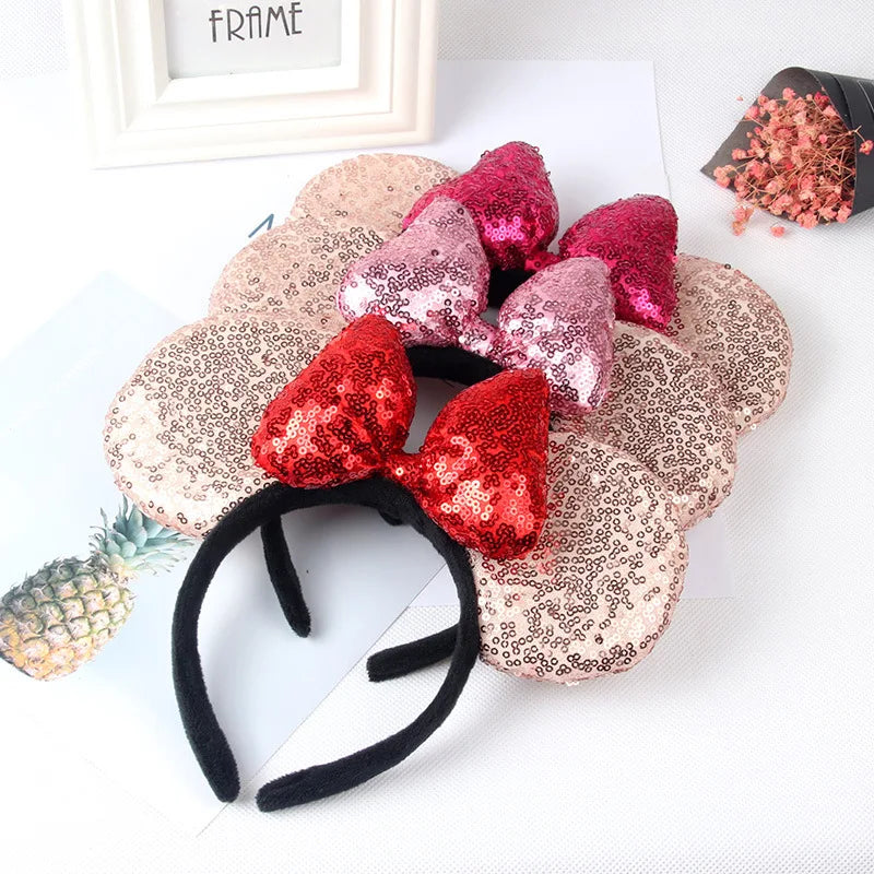 Minnie Mouse Ears Headband Big Size Sequin Bow Women Party Girl Hairband Hot Festival Disney Park Trip DIY Hair Accessories