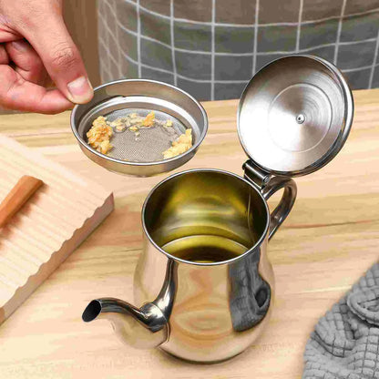 Oil Strainer Pot Stainless Steel Grease Container with Removable Filter Screen Household Storage Tool for Home Whey Ladle