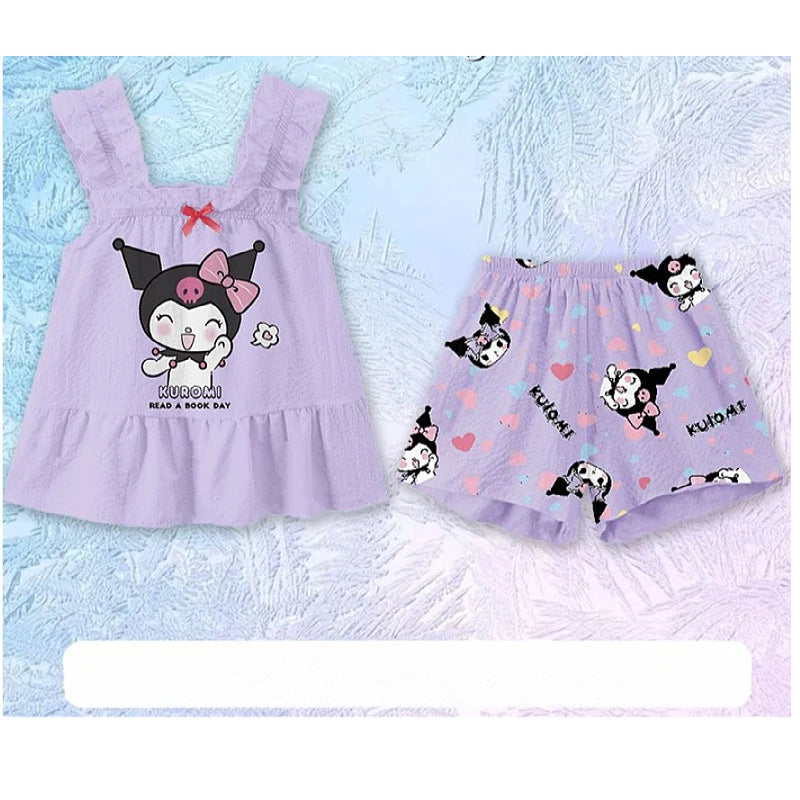 Sanrio Kuromi Kids Cinnamoroll Cartoon Pajamas Set Cute My Melody Girls Boys Summer Short Sleeved Home Set Children Gift