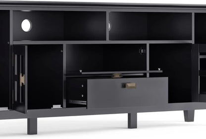 Artisan SOLID WOOD 72 Inch Wide Transitional TV Media Stand in Black for TVs up to 80 Inches, For the Living Room and