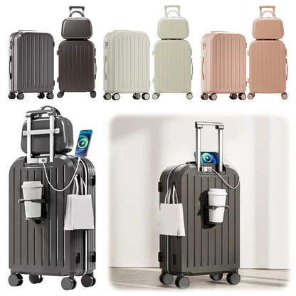 12/20/24 In Combination Suitcase USB Charging Port with Cup Holder Large Capacity Trolley Case Travel Luggage Bag with TSA Lock