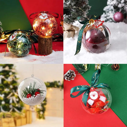 1/12Pcs DIY Hollow Balls Christmas Plastic Transparent Fillable Bauble Xmas Tree Hanging Ornaments Home Party Gifts Box Decor