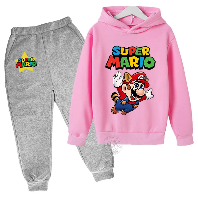 Super Mario Kawaii children's suit street fashion boys and girls suit sports pullover + sweatpants two-piece sports suit