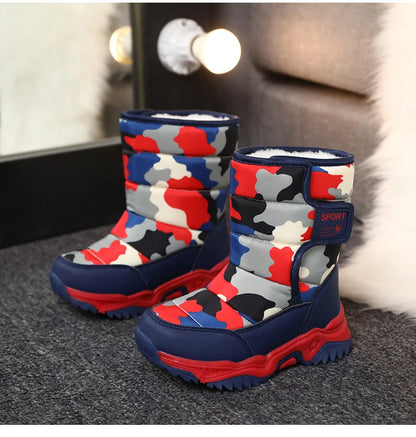 2024 Winter Children Shoes Plush Waterproof Fabric Non-Slip Girl Shoes Rubber Sole Snow Boots Fashion Warm Outdoor Boots