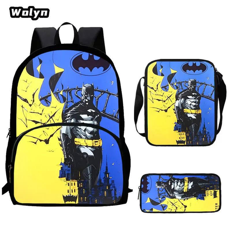 Cartoon Super Hero B-BatmanS LOGO Child Backpack,Shoulder Bag,Pencil Bag for 4-8 Years Old Anime School Bag for BoyGirl BestGift