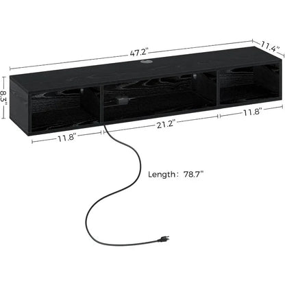 Floating TV Stand with Power Outlet, and RGB Lights, 47.2" Wall Mounted TV Shelf, Media Console with Storage Shelf