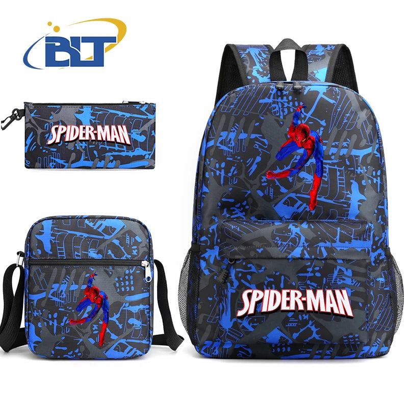 Spiderman printed student school bag set youth backpack shoulder bag pencil case 3-piece set kids gift for boys