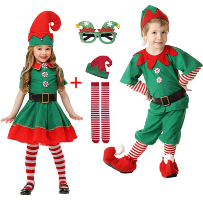 Christmas Kids Clothes Baby Cosplay Green Elf Santa Costume Toddler Xmas Suit Jumpsuit Outfit For Boys Girls Carnival Party