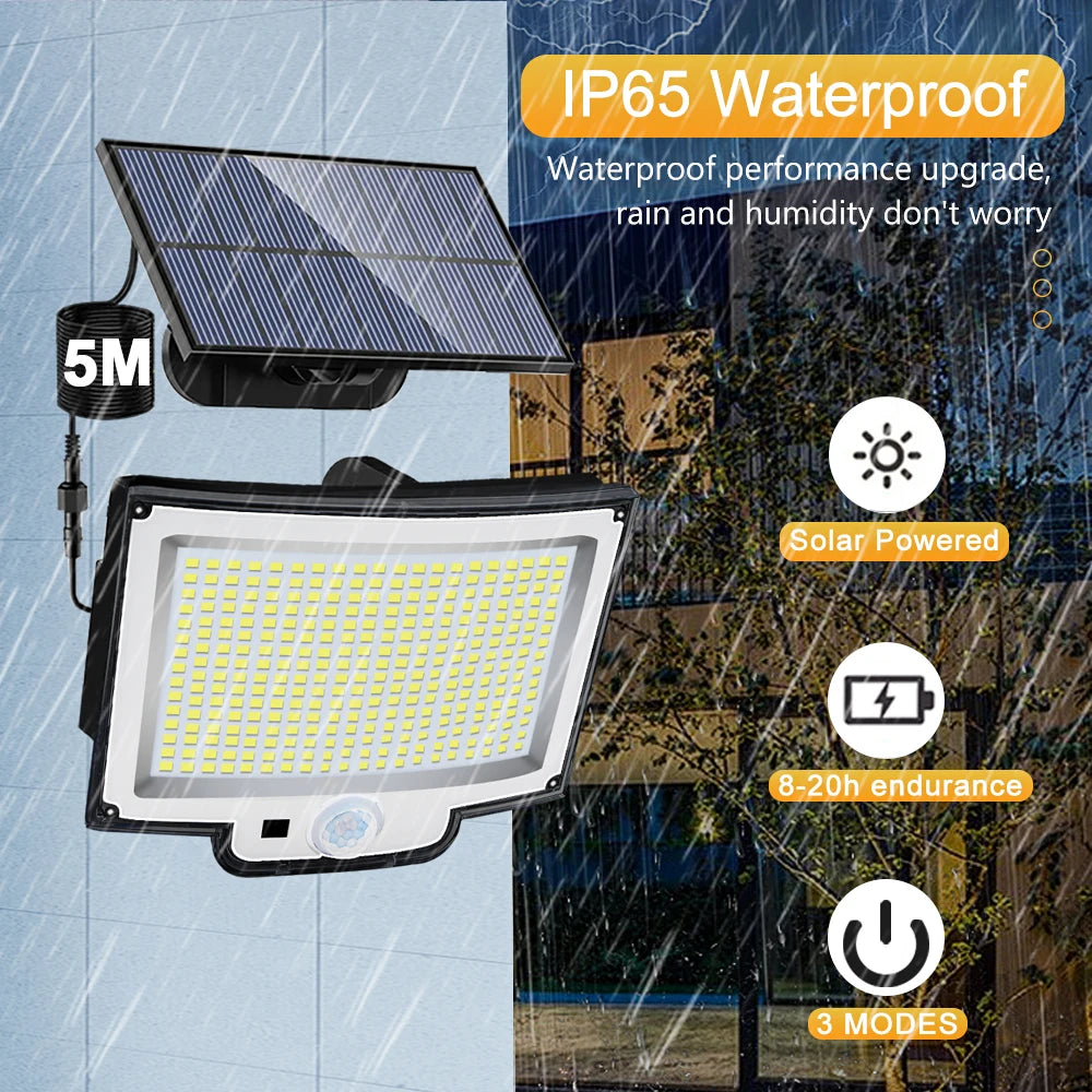 Solar Light Outdoor 328/348 LED Integrated Super Bright Motion Sensor Strong Power IP65 Waterproof 3 Working Modes Garden Wall