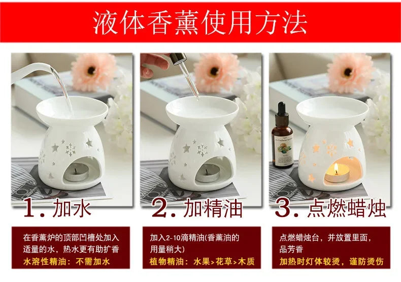 Household Romantic Ceramic Aromatherapy Stove Indoor Candle Retro Aromatherapy Stove Bedroom Lamp Stove