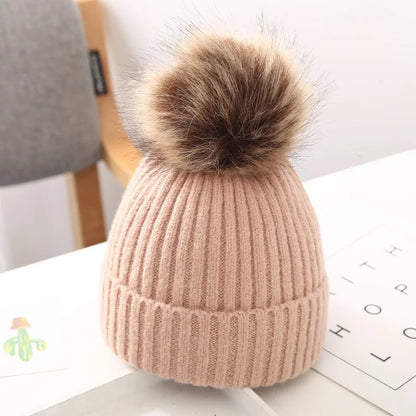 Solid Color Baby Wool Hat Winter Warm Knitted Beanie Cap for Toddler Boy Girl Cute Pompom Kids Crochet Hats Bonnet