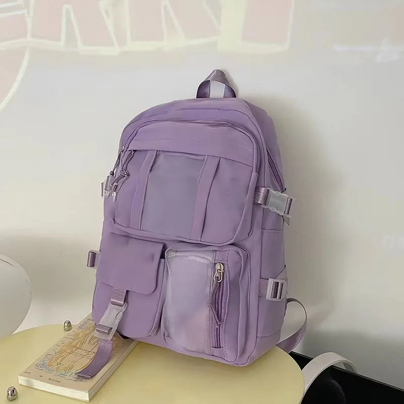 Popular Pink Purple Color Girls High School Student Backpack Bags Without any accessory version