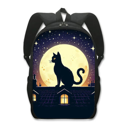 Moon Black Cat Print Backpacks Witchcraft Cat Starry Sky Teenager Daypack for Travel Storage Backpack Laptop Bags School Bag