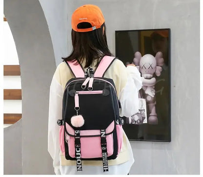 Lovely Kuromi Melody Backpacks USB Cartoon Purple Printed Boy Girls School Bag Students Bookbag Teens Women Mochila Escolar Niña