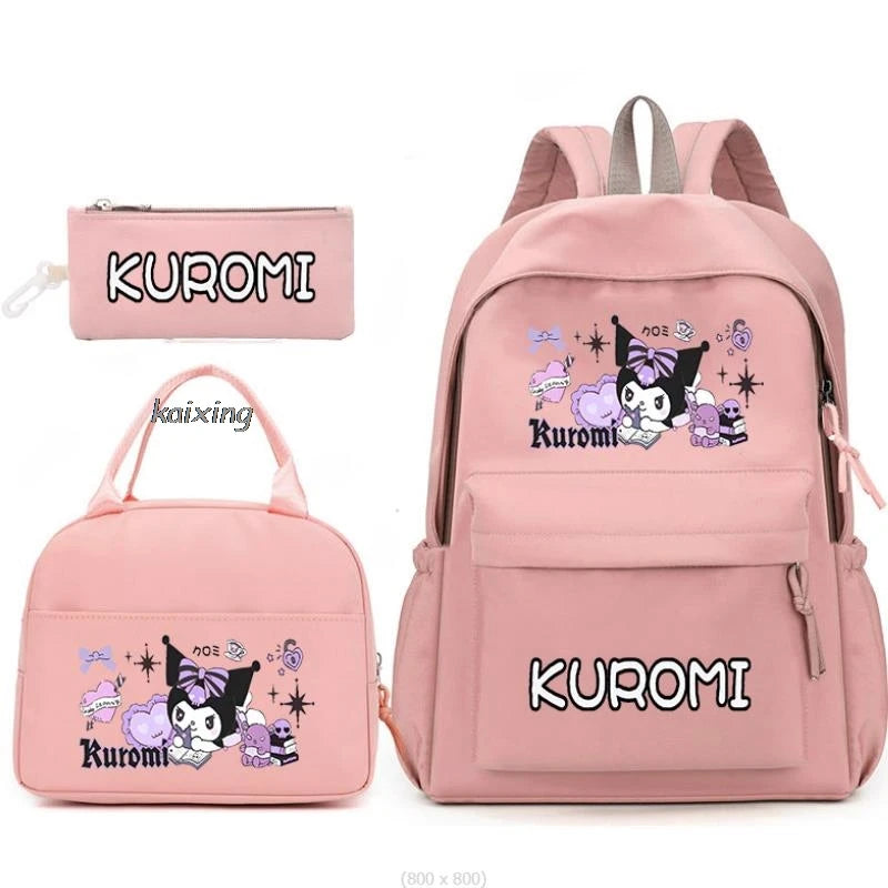 3Pcs/Set Lovely Kuromi Melody Backpacks Lunch Bag Pencil Bag Teen Women Men School Students Backpack Cartoon School Bag Mochila