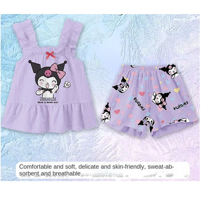 Sanrio Kuromi Kids Cinnamoroll Cartoon Pajamas Set Cute My Melody Girls Boys Summer Short Sleeved Home Set Children Gift