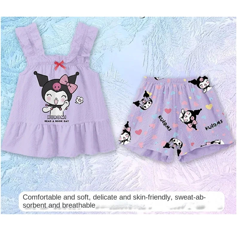 Sanrio Kuromi Kids Cinnamoroll Cartoon Pajamas Set Cute My Melody Girls Boys Summer Short Sleeved Home Set Children Gift