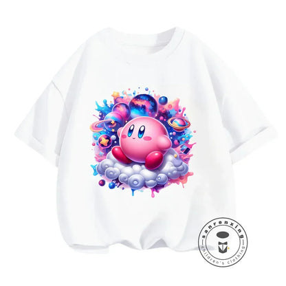 Popular Japanese Kirby Game Character Printed Summer T-Shirts for Kids 3-14 Kawaii Fashion Casual Upper Garments for Boys Girls