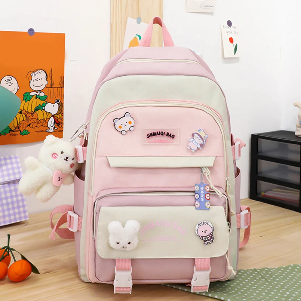 5 Pcs Set Kawaii Girls Backpack For Student School Bag Teenager Girls Schoolbag Book Bags Pencil Case Women Travel Backpack Tote