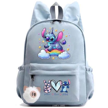 Hot Disney Lilo Stitch Backpack for Girls Boys Student Teenager Rucksack Women Casual School Bags Travel Rabbit Ears Mochila