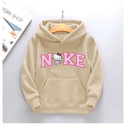 MINISO HelloKitty Letter Print Children Hoodie Kawaii Clothes Girl Boy Fashion Sweatshirt Anime Cartoon Kids Casual Tops