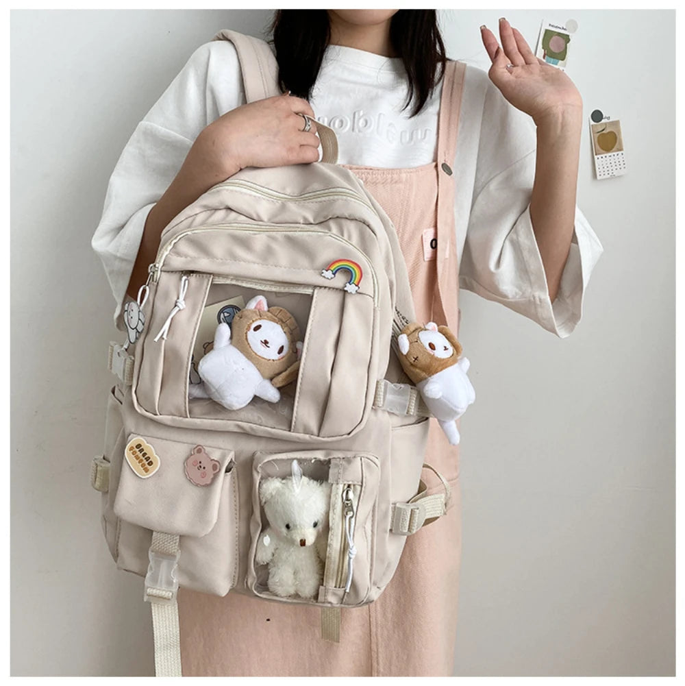 Girls High School Student Backpack Bags Backpack with Pin and Pendant,Cute Aesthetic Backpack ,Outdoor Sports Leisure Bag