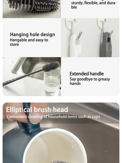 Long Handle Silicone Bottle Brush Cleaning Brush Kitchen Cleaning Cup Brush Thermos Glass Brush Cleaning Tools