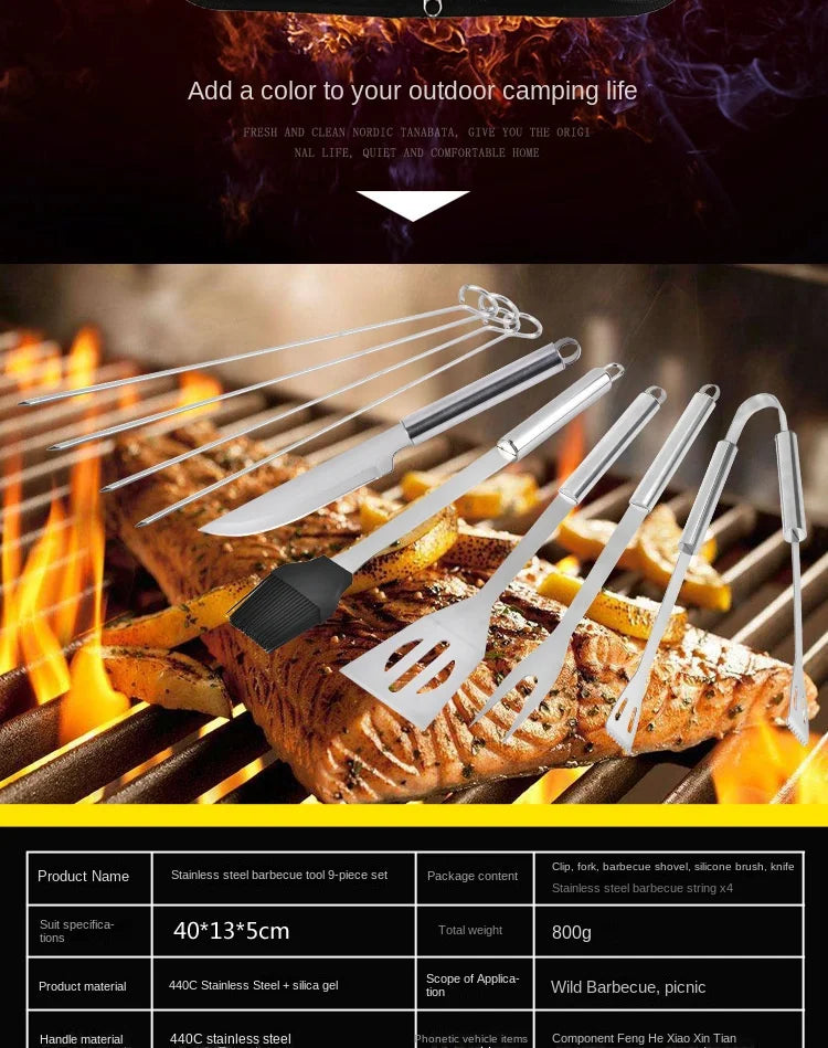 Stainless steel oven set barbecue combination tool outdoor BBQ barbecue set barbecue set storage portable cloth bag baking tool