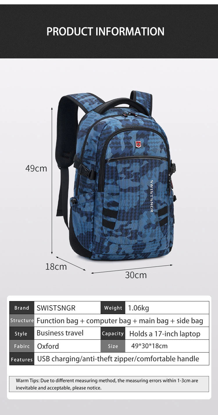 2024 New Waterproof Backpacks USB Charging School Bag Anti-theft Men Backpack Fit 17.3 Inch Laptop Travel Backpack Male Mochila