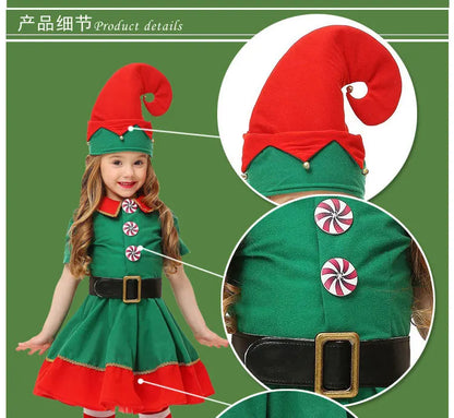 Christmas Kids Clothes Baby Cosplay Green Elf Santa Costume Toddler Xmas Suit Jumpsuit Outfit For Boys Girls Carnival Party