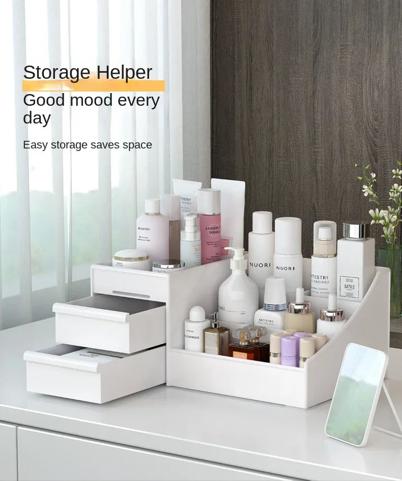 Plastic Drawer Makeup Storage Box Dormitory Finishing Shelf Cosmetics Skin Care Dressing Table Desktop Stationery Box