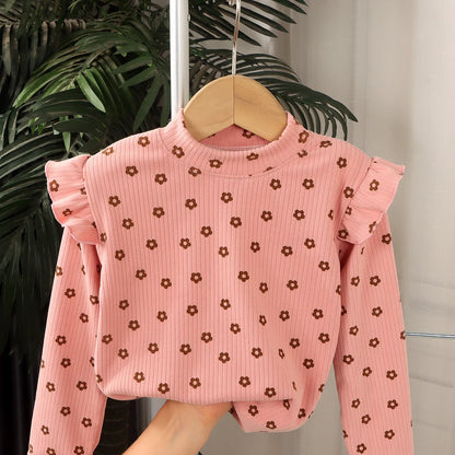 Kids Long Sleeved Undershirt Girls Cute Floral Dots T-shirt 2-10T Children Boys Sweet Tops Bottoming Shirt  t shirt for kids boy