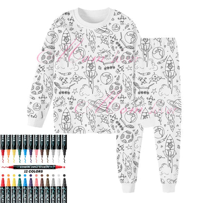 DIY Pajamas Kids Sketch Colorful Pajama Set Kids Art Color Your Own Pajama Handicraft Toys DIY Kid Crafts For Kids Boys Girls