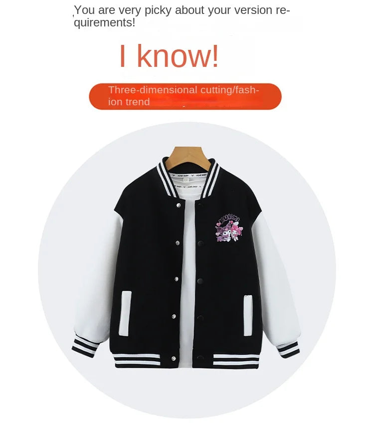 Sanrio Girls Boys Cartoon Kuromi Jacket Children Teen Coats Spring Autumn Kids Single breasted Jackets Casual Sports Outerwear