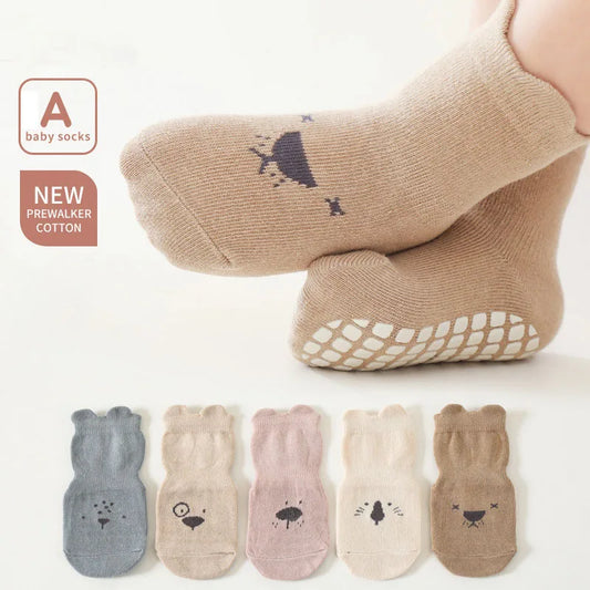 5 Pairs a Lot 2024 New Baby Floor Socks Toddler Girls Cute Indoor Walking Socks Infant Boys Non Slip Bottom Socks