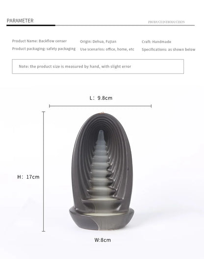 Ceramic Backflow Incense Burners Smoke Waterfall Fountain Meditation Aromatherapy Reflux Incense Holder Buddha Home Zen Decor