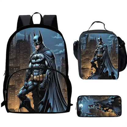 Cartoon Super Hero B-BatmanS School Backpack,Lunch Bags,Pencil Bags for 4-8 Years Old,Cartoon School Bags for Boy Girl Best Gift