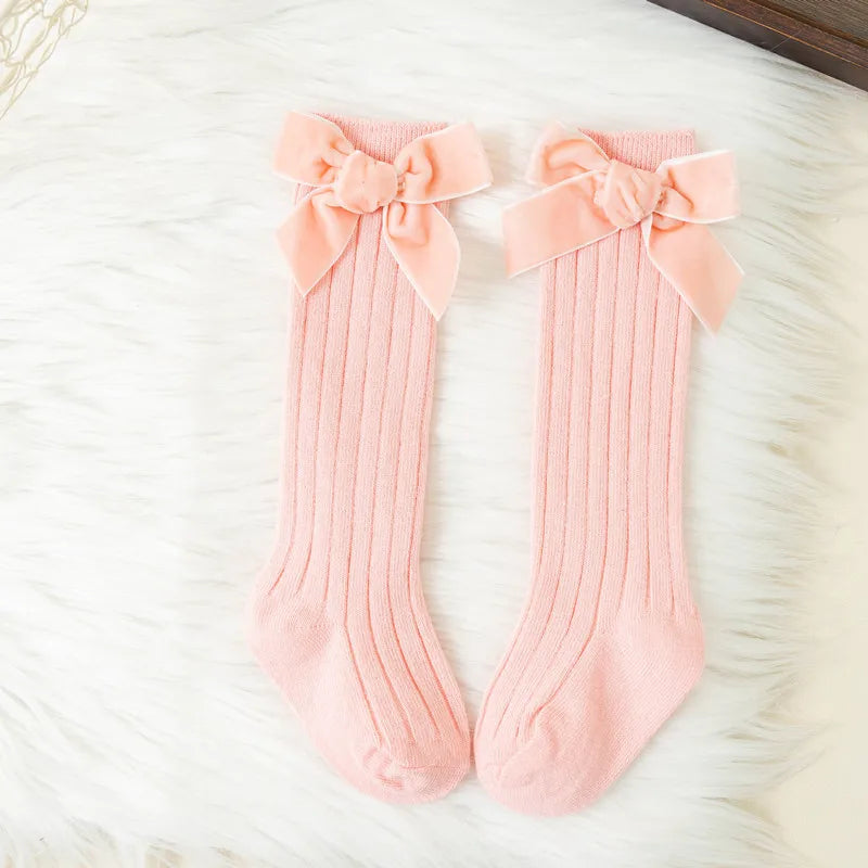 Autumn Winter Baby Girls Bowknot Knee High Socks Toddler Tube Princess Sock For Kids Knitted Socken Leg Warmer 0-8Years