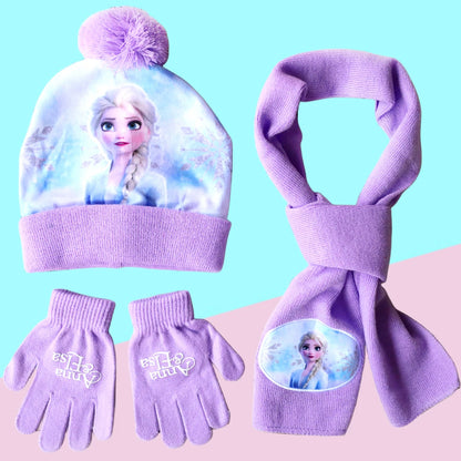 New Autumn Winter Children Hat Elsa Classics Disney Princess Cartoon Cap Scarf Hat Glove Warm knitted hat Girl Christmas Hat