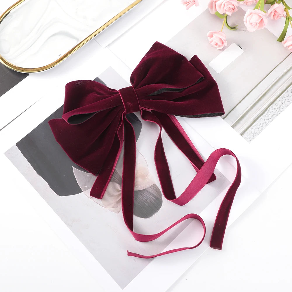 Bow Velvet Barrettes Women Temperament Ponytail Hairpin Hair Clip Girls Black Red Ribbon Hair Clip Fashion Hair Accessories