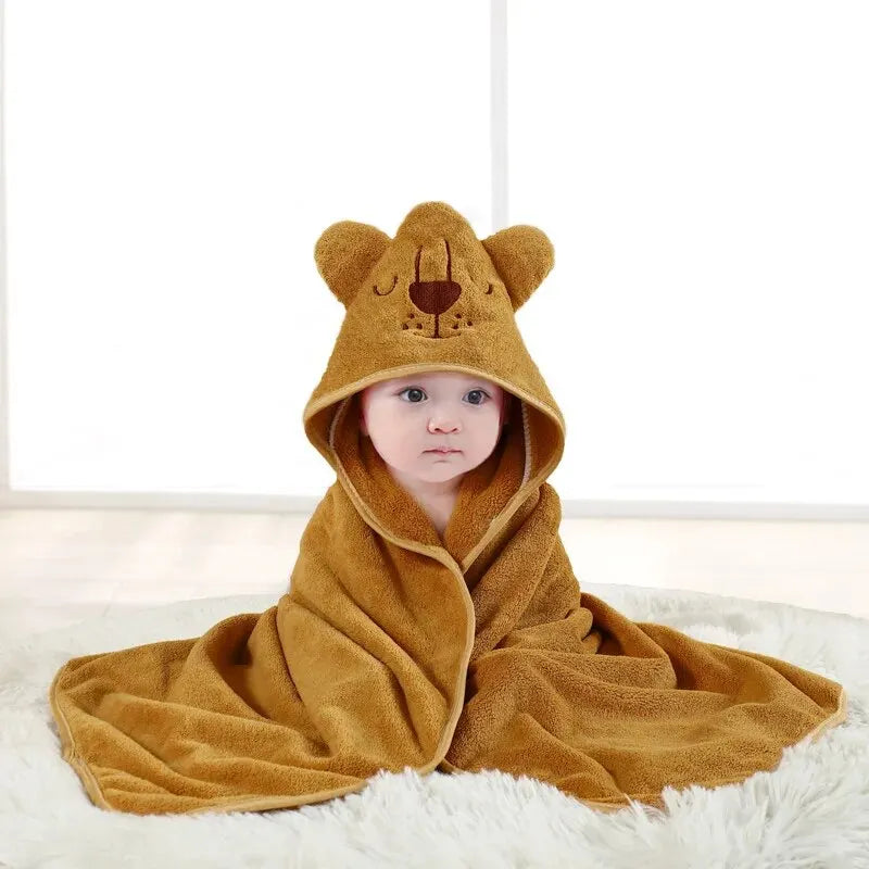 Hot Selling New Cartoon Animal Baby Bath Towel With Hood, Children's Soft And Fast Absorbent Coral Velvet Baby Bath Towel