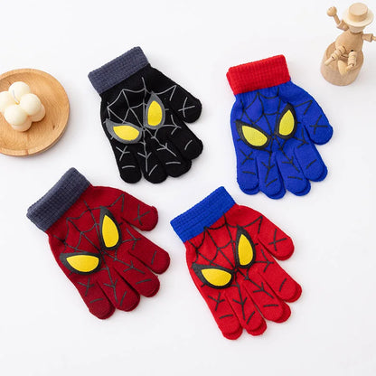 3-8 Years Autumn Winter Kids Knitted Gloves Cute Cartoon Spider Full Finger Boys Warm Outdoors Children Mittens