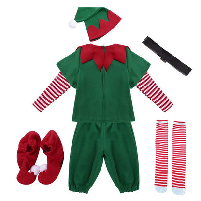 Christmas Kids Clothes Baby Cosplay Green Elf Santa Costume Toddler Xmas Suit Jumpsuit Outfit For Boys Girls Carnival Party