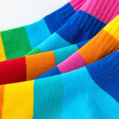 5 Pairs Girl's Rainbow Pattern Socks Cotton Comfortable Breathable Soft Kids Socks