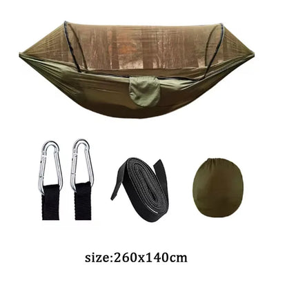 Camping Hammock with Mosquito Net 260x140cm Automatic Quick-opening Anti-rollover Nylon Hammock Chair Outdoor Hanging Bed Net